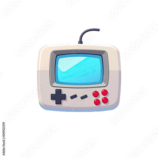Fototapeta Retro Charm: A Vibrant Cartoon-Style Handheld Game Console, Capturing the Nostalgia of 80s Gaming Culture.