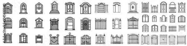 Fototapeta Set of modern gate icons. Signs with Wicket illustration. Symbol for a fence.
