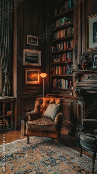 Fototapeta Elegant Reading Nook in Luxurious Modern Library