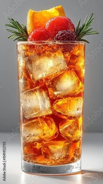 Fototapeta refreshing drink long island iced tea elegantly arranged against a stark white background showcasing its vibrant colors and garnishes ideal for summer promotions and beverage advertising