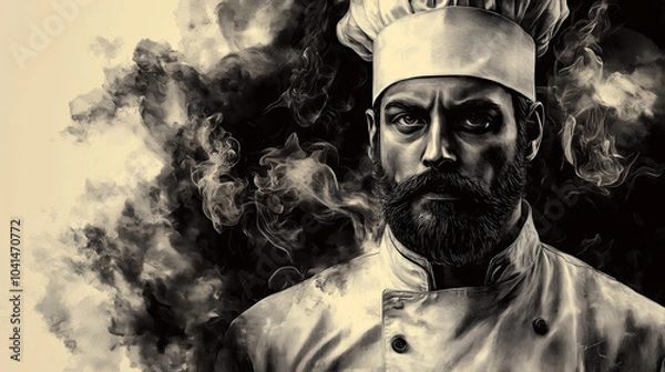 Fototapeta Bellissimo Chef Cook Sketch with Halftone Pattern in Red, Black and White