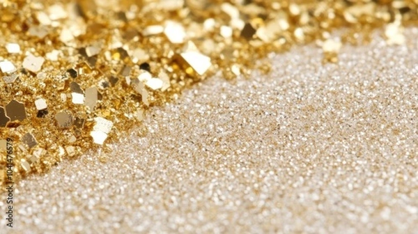 Fototapeta Golden Glitter: A close-up shot of shimmering, sparkling gold glitter, perfect for adding a touch of luxury and glamour to your design projects.  