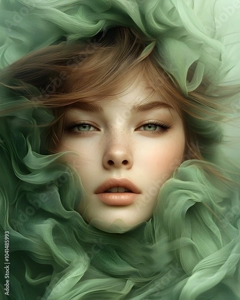 Fototapeta Captivating and magnetic female figure radiant with sumptuous skin and piercing eyes exhibiting alluring movements and an ethereal pheromone aura