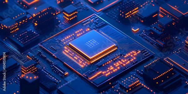 Fototapeta 3D rendering CPU chip, technology concept style CPU circuit integration, background, wallpaper