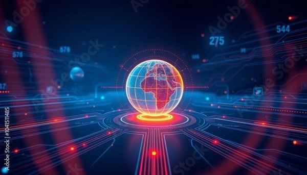 Fototapeta A Glowing Earth Globe on a Futuristic Digital Circuit Board