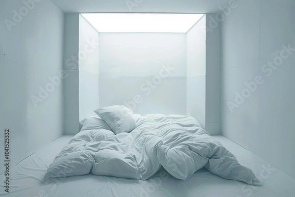 Fototapeta A person lying in bed, unable to sleep, suffering from insomnia and anxiety