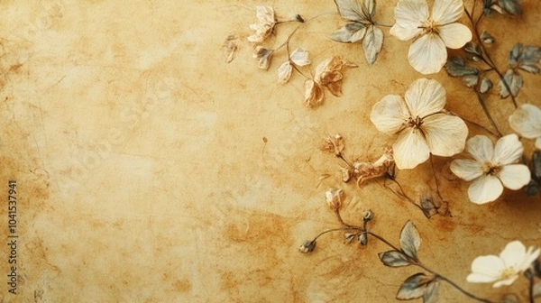 Fototapeta Aged paper with flowers featuring a vintage effect and a blank area for text