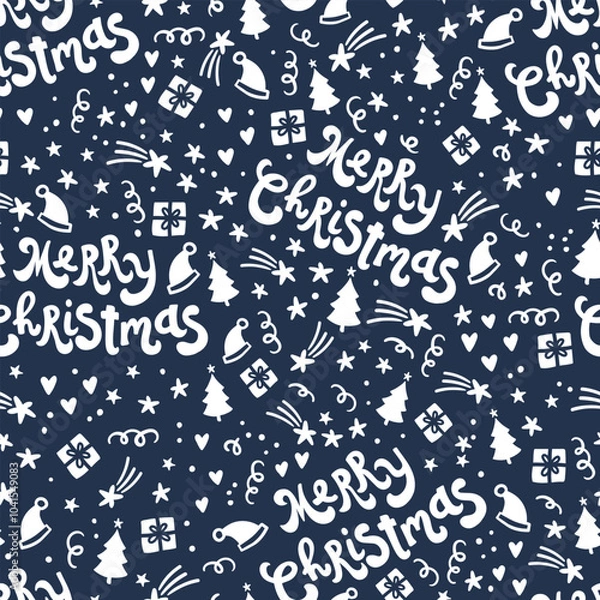 Fototapeta Fun christmas doodles seamless pattern - hand drawn and hand written, great for christmas textiles, banners, wrappers, wallpapers - vector surface design