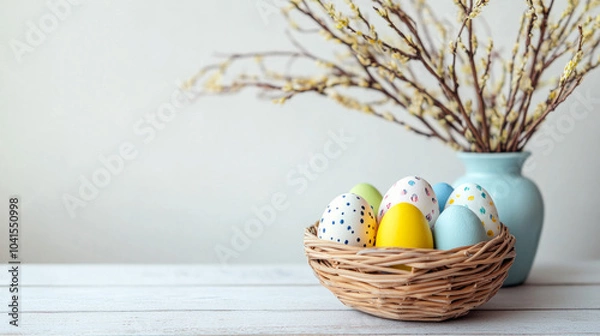 Obraz Easter eggs in a basket, stock image