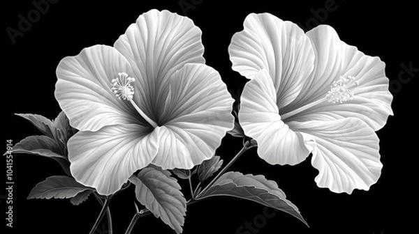 Fototapeta Colorful Sketch of Hibiscus, Petunia, and Viola Flowers in a Plant