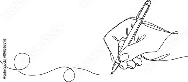 Obraz continuous single line drawing of hand writing or drawing with pen, line art vector illustration