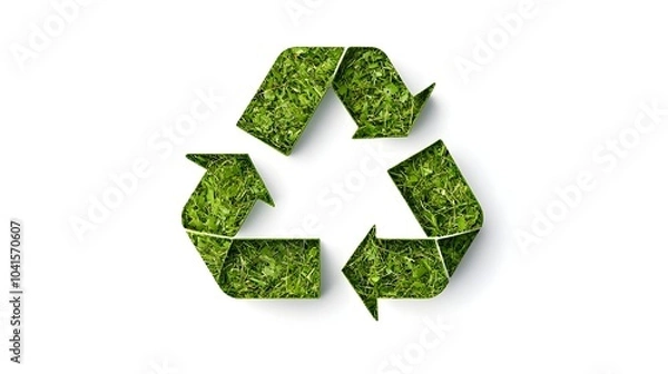 Fototapeta Green Recycling Symbol with Arrows on White Background Representing Sustainability and Environmental Responsibility