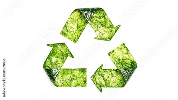 Fototapeta Recycling Icon with Green Arrows Forming Triangle on White Background Symbolizing Environmental Responsibility