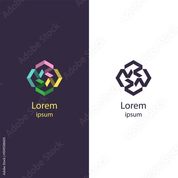 Fototapeta A modern, geometric logo featuring interlocking shapes that subtly form the letter "P," representing unity and creativity.