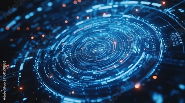 Obraz An abstract blue tech interface with a circular design and digital components, perfect for concepts that reflect modernity and the future. 