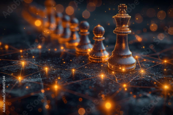 Fototapeta Chess pawns are interconnected in a network. Human resources management strategy. Networking