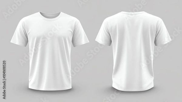 Fototapeta A white male tshirt mockup designed for men's apparel showcasing clean and versatile design, back and front, grey background, options for tshirt printing and advertisement purposes
