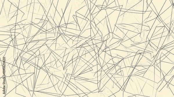 Fototapeta Abstract line strokes on a white background featuring asymmetrical geometric line art with chaotic strong lines and random geometric shapes