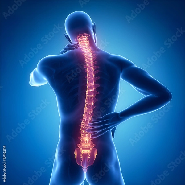 Fototapeta Spine injury pain in sacral and cervical region concept