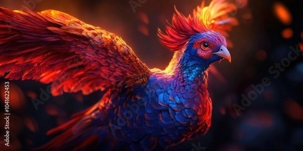 Fototapeta Close-up of a wild pheasant displaying vibrant red, blue, and orange feathers in a stunning natural environment, Vibrant pheasant feathers in natural setting