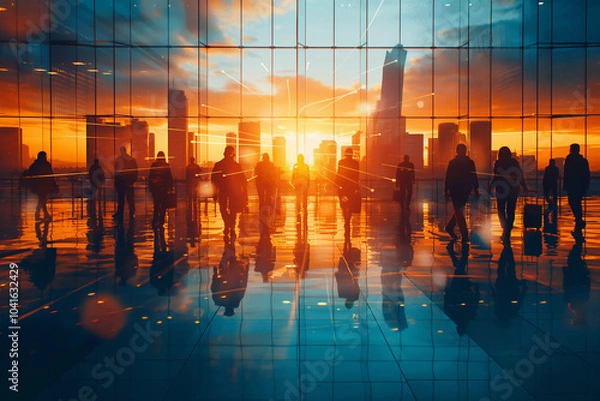 Fototapeta An abstract concept, a blurred image of business people crowd walking at the corporate office in the city downtown, blurred background, business center concept.