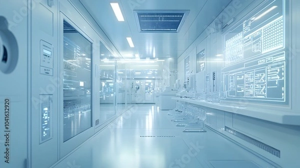 Fototapeta Fuel Processing Control Room with Digital Monitoring Interfaces and Automation Systems