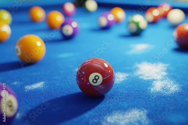 Fototapeta Colorful Pool Balls on Blue Felt Table