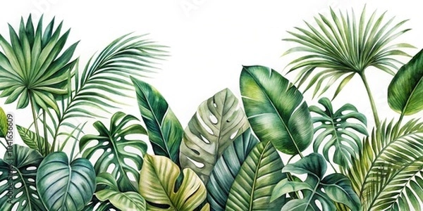 Fototapeta botanical painting of tropical plants on white background