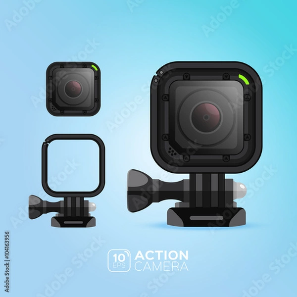 Fototapeta Action camera. illustration. Vector image isolated on blue background.