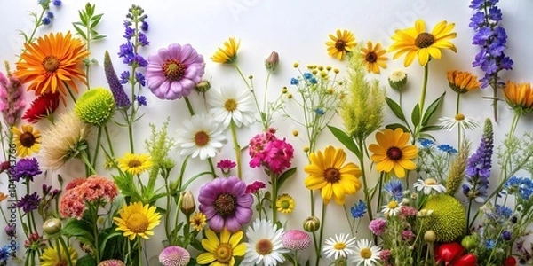 Fototapeta Bunch of wildflowers with varying colors and shapes arranged artfully, nature, bouquet