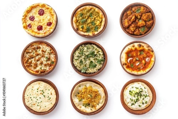 Fototapeta A collection of small bowls filled with various types of food arranged on a table