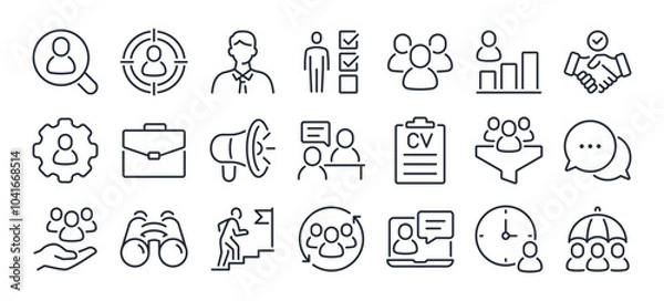 Fototapeta Employee recruitment and head hunting editable stroke outline icon isolated on white background flat vector illustration. Pixel perfect. 64 x 64.