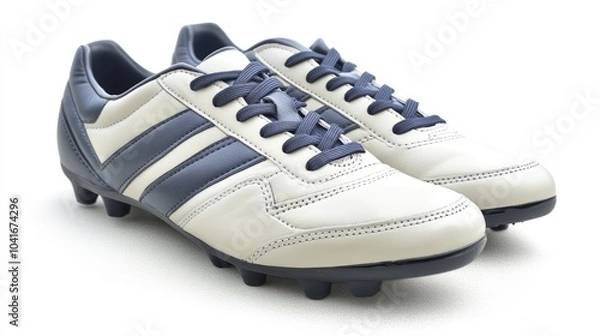 Fototapeta Silver soccer cleats standing against a crisp white background, emphasizing their refined style and significance in soccer.