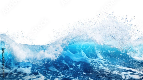 Fototapeta Blue ocean wave splashing on the white shore, capturing the power and motion of nature in a summer landscape