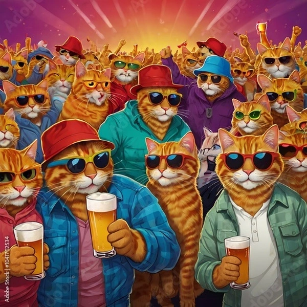 Obraz a large number of cats with glasses