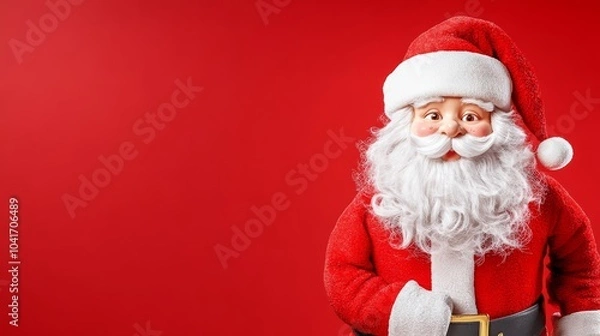Fototapeta A red background with a Santa Claus wearing a red hat and a red jacket
