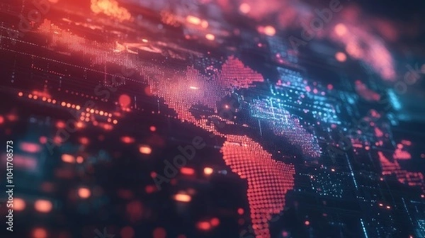 Obraz World map with luminous trading data, global network, international business