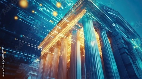 Obraz The evolution of a bank's digital transformation journey from traditional to fintech solutions. High quality illustration