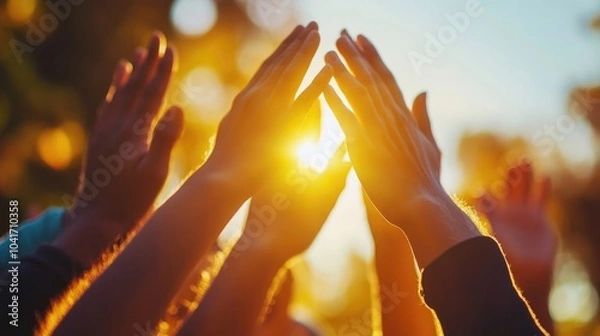 Obraz A celebratory moment captured with a high-five symbolizing teamwork and collaboration. High quality illustration