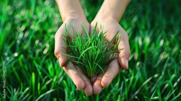 Fototapeta Shoot in natural daylight to bring out the bright green of the grass and create a refreshing, earthy feel, with soft shadows for added depth.