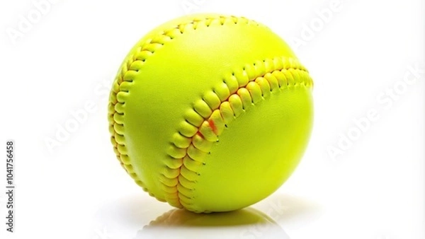 Fototapeta Bright neon yellow softball isolated on a white backdrop Panoramic