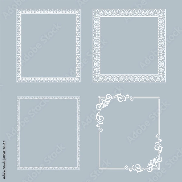 Fototapeta Set of decorative frames Elegant vector element for design in Eastern style, place for text. Floral gray and white borders. Lace illustration for invitations and greeting cards
