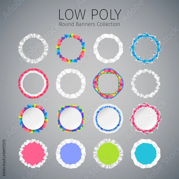 Fototapeta Low Poly Round Banners Set