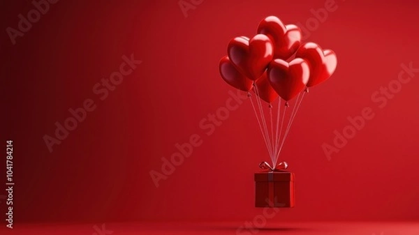 Obraz Red heart balloons floating on a red background