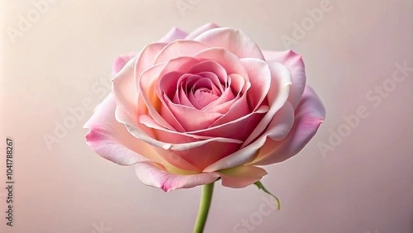 Fototapeta A delicate petal-fine pink rose with five layers of layered petals and a slender stem, outdoor, pink, floral