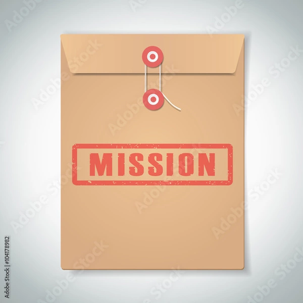 Fototapeta Mission red stamp text on brown folder