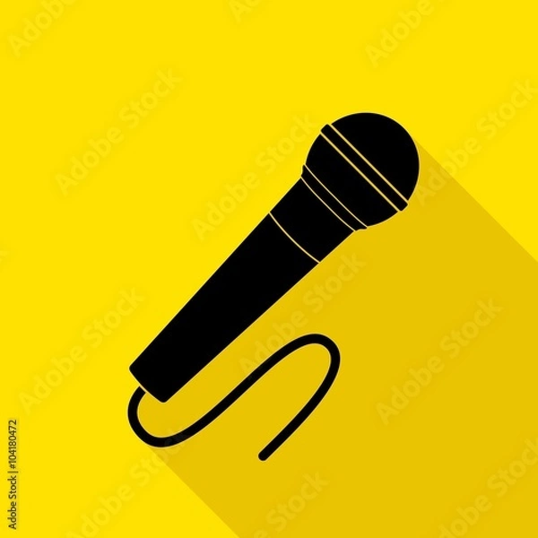 Fototapeta Black Microphone Icon in flat style with shadow on gray background. Vector Illustration