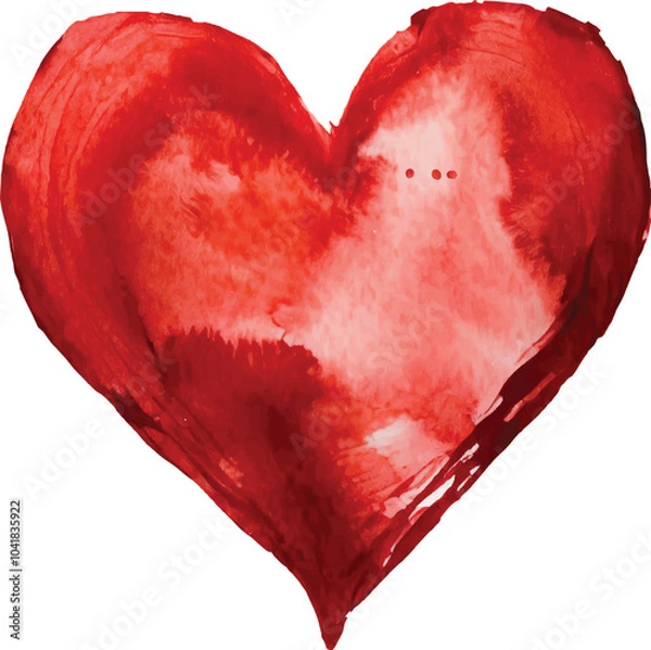 Obraz Red watercolor heart shape splash, Watercolor heart background icon with splash closeup isolated on white background. Valentines day holiday card. Hand painting on paper. Art design element