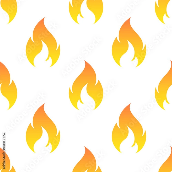 Fototapeta Burning flames vector seamless pattern. Bright yellow elements on white background.