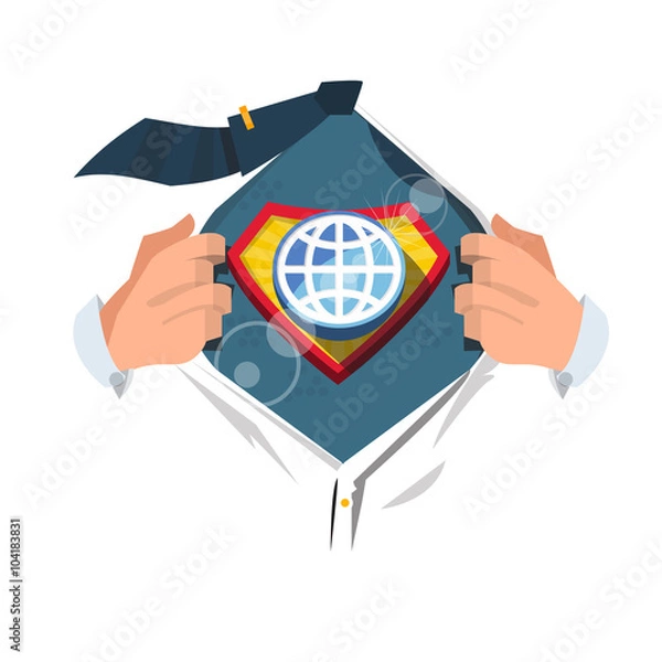 Fototapeta open shirt to show "world globe symbol" . globe concept - vector